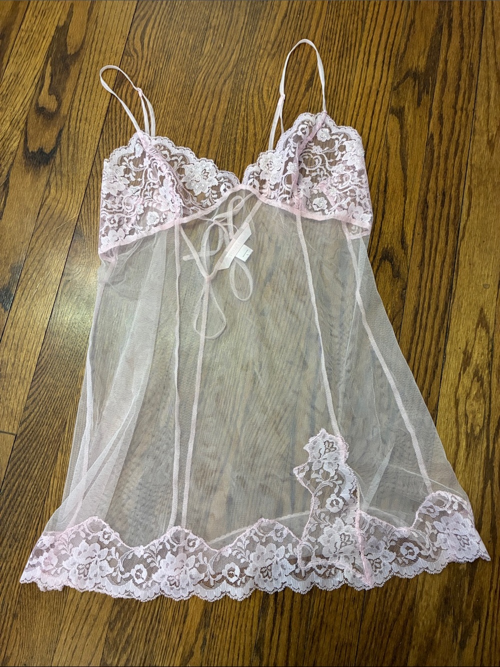 Vintage 2001 Victoria's Secret Sheer Lace mesh Chemise gown light Pink size L